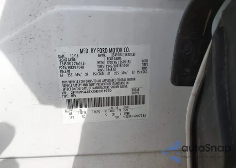 2016 Ford Edge Sel из США, поврежденный, VIN 2FMPK4J8XGBC61970